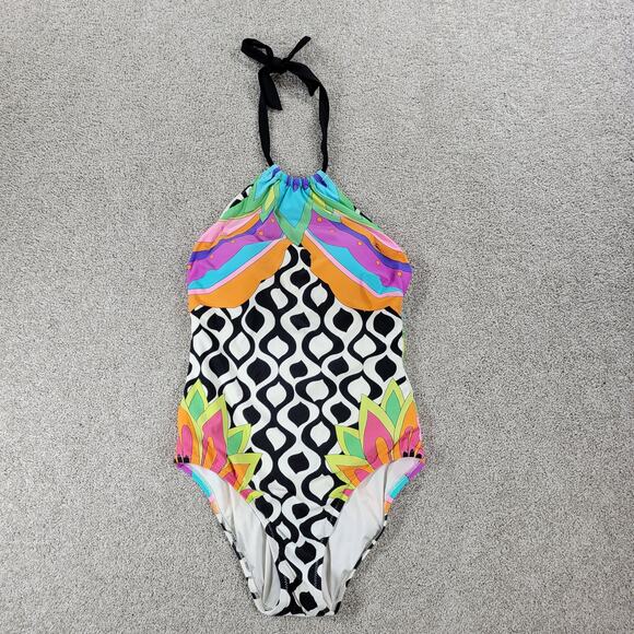 Trina Turk Balboa One Piece Womens Multicolor Tie Neck Swim Bandeau